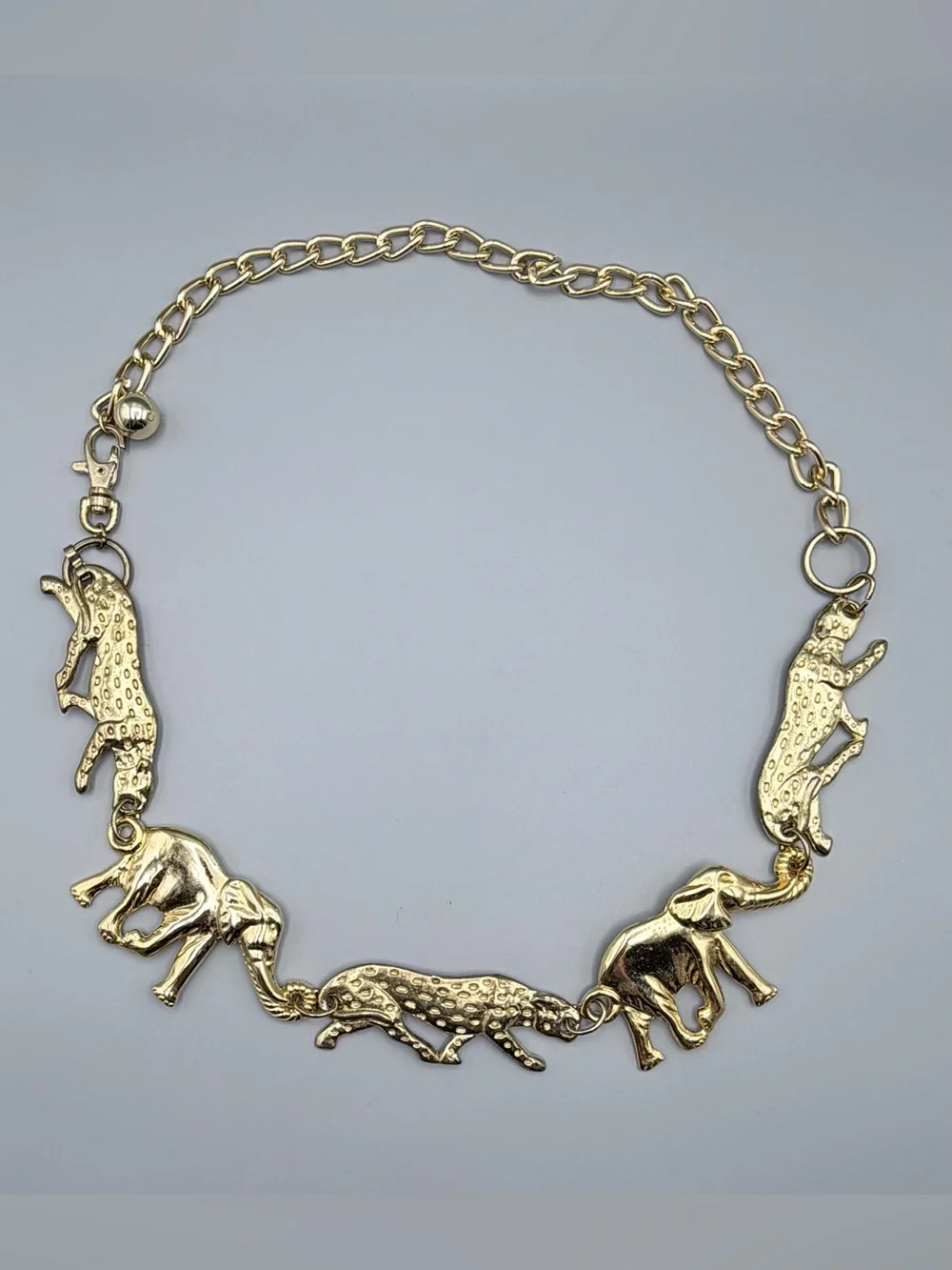Vintage Gold Cheetah And Elephant Chain Belt